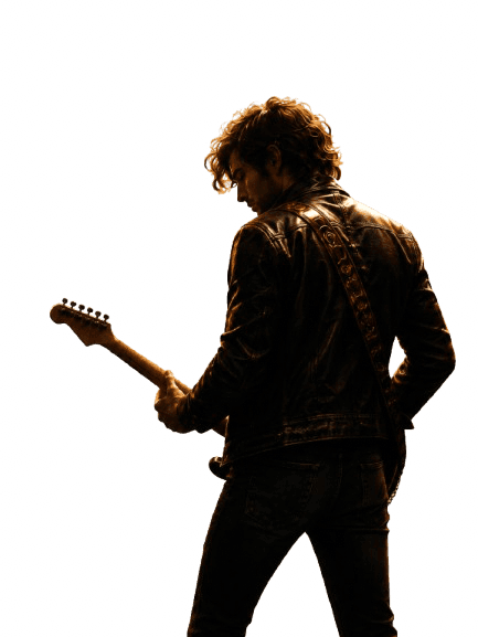 Cinematic guitarist with constellation map overlay